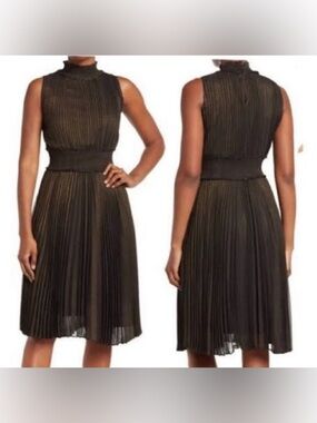 NANETTE LEPORE black metallic sheer pleated dress